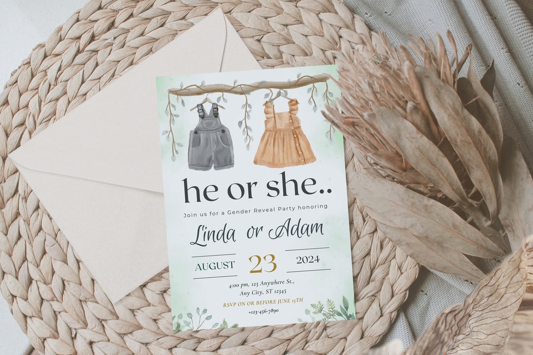 Gender Reveal Invitation Template Gender Reveal Party Invite Gender ...