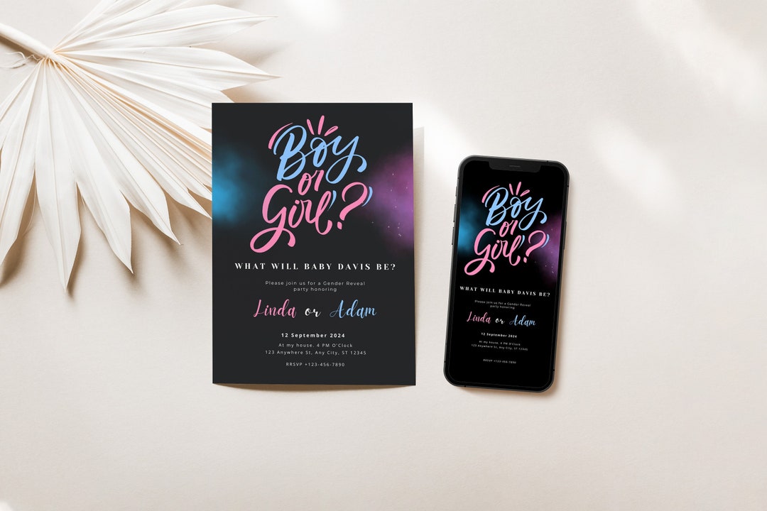 Gender Reveal Party Invite Digital Gender Reveal Invitation Template ...