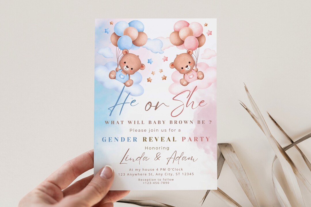 Gender Reveal Invitation Template Gender Reveal Party Invite Gender ...