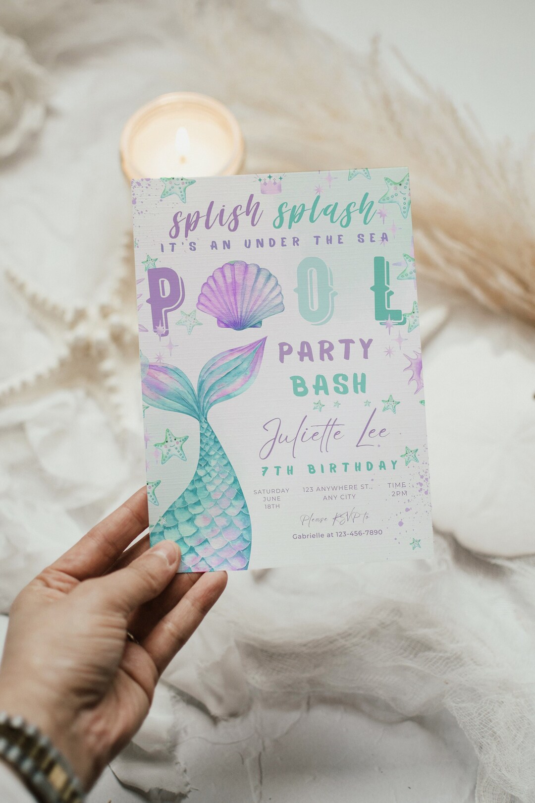 Mermaid Birthday Invitation Mermaid Party Invitation Little Mermaid ...