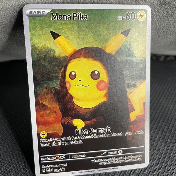Pikachu “mona pika” Mona Lisa inspired with grey felt hat Van Gogh promo SVP 085 | PROXY Pokemon card HANDMADE display