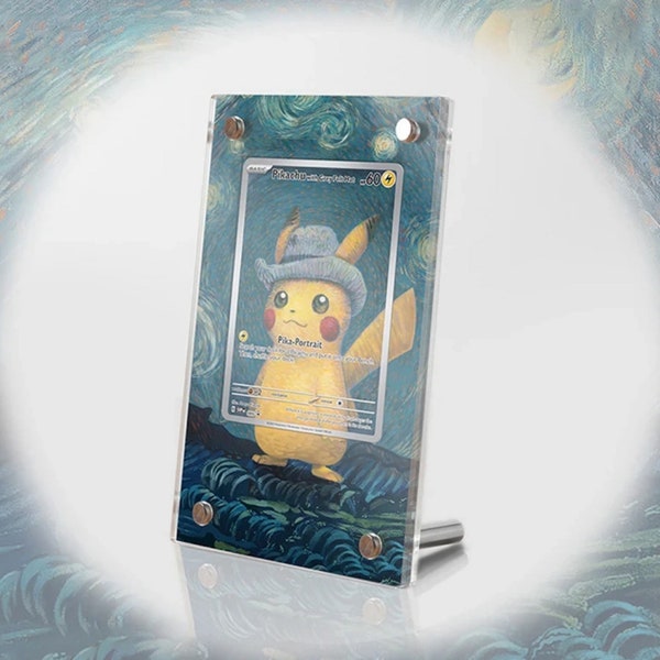 Cadre de présentation acrylique Pikachu avec chapeau en feutre gris Perspex - cadre artistique étendu Pokémon tcg Van Gogh