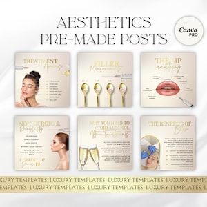 Beige And Gold Aesthetics Editable Templates, Six Estheticians Templates, Botox and Filler Templates, Medspa Templates, Cosmetic Templates