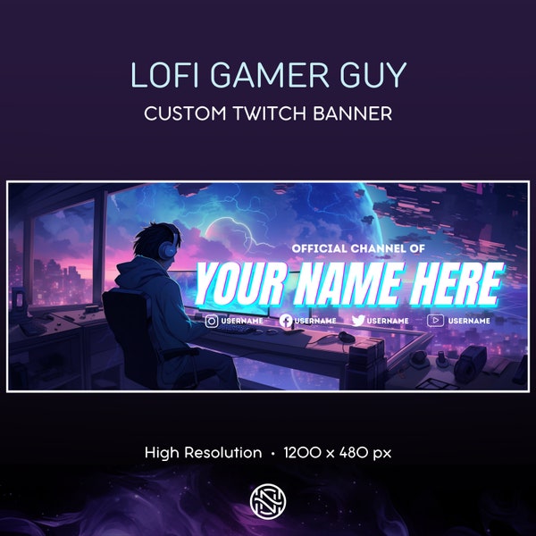 Bannière Twitch personnalisée | Design relaxant pour votre profil | Bannière lofi joueur | En-tête | Conception haute résolution