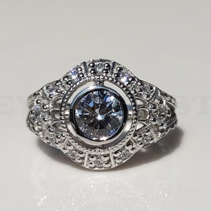 1880s Edwardian Antique Engagement Ring 1.30 Ct Old European Diamond Wedding Art Deco Ring 935 Argentium Silver Vintage Antique Jewelry
