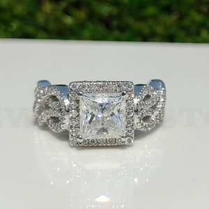 Edwardian 2 Carat Art Deco Vintage Engagement Ring, Princess Diamond Wedding Ring In 935 Argentium Silver, Art Deco 925 Sterling Silver Ring