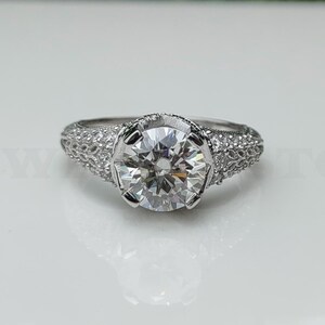 1890s Art Deco Antique 2 Ct Old European Cut Diamond Vintage Engagement Ring In 935 Argentium SIlver Edwardian Fine Mid Century Ring