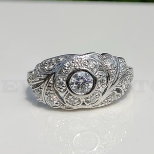 Old Art Deco Ring, 935 Argentium Silver Ring, Antique Ring, 925 Sterling Silver Ring, Vintage Diamond Rings,  Bezel Set Retro Ring,