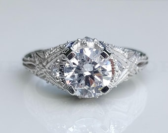 Vintage 1880s Edwardian Diamond Ring 1.90 Carat Old European Diamond Art Deco Engagement Ring In 935 Argentium Silver Victorian Antique Ring