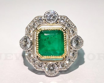 Circa 1920-25s Late Art Deco Ring, 2.3Ct Green Asscher Cut Diamond Ring, Vintage Art Deco Ring, Vintage Collection, Emerald Antique Ring