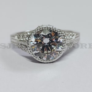 Retro Filigree Art Deco Ring, 2ct Round Cut Diamond Ring, Vintage Engagement Ring In 935 Argentium Silver, Edwardian Ring, Antique Ring