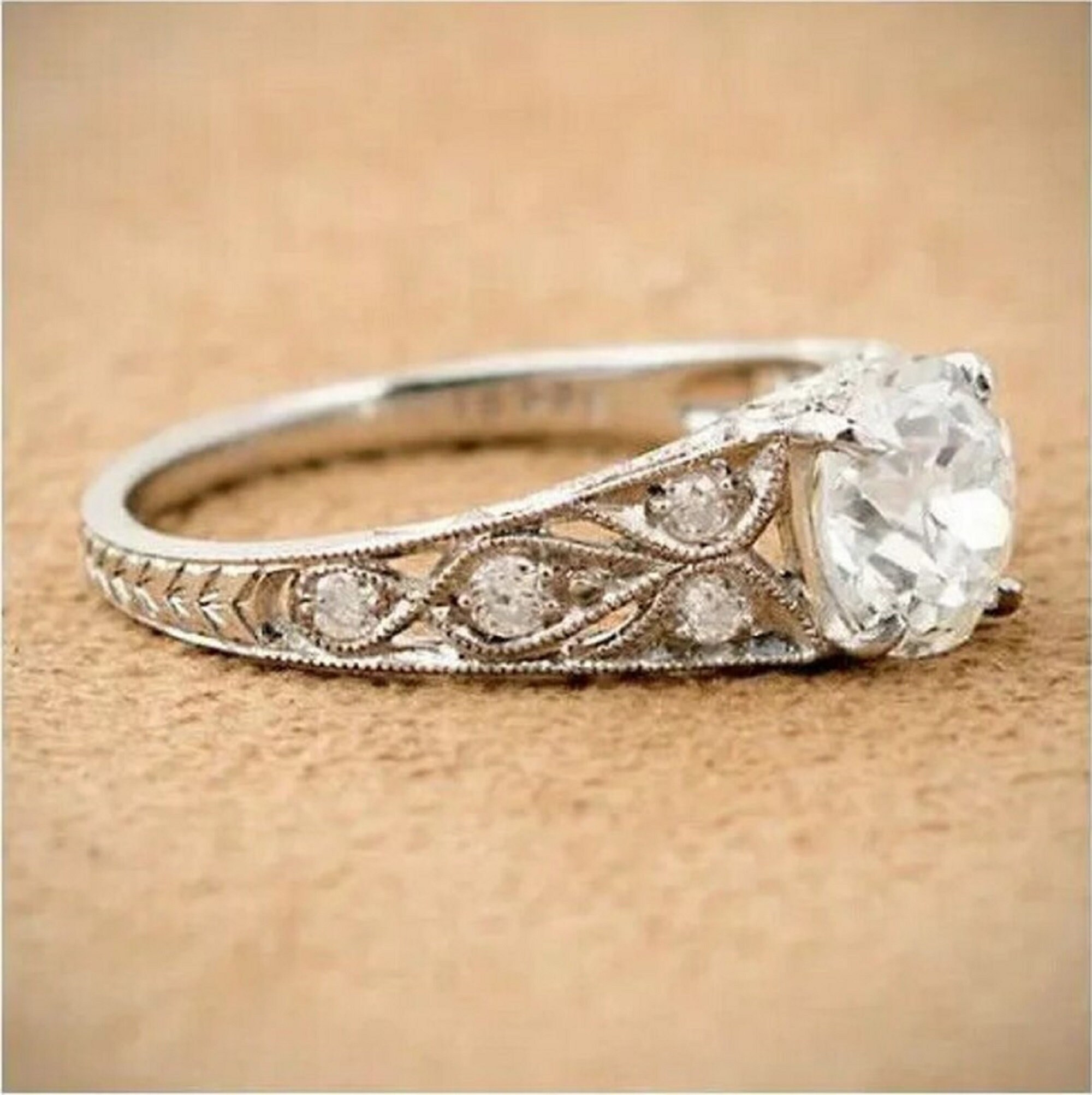 1880s Edwardian Antique Engagement Ring 2.43 Cts Old European Diamond Wedding Art Deco Ring 935 Argentium Silver Vintage Antique Jewelry