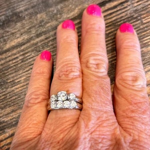 1880s Estate Retro Style Ring Set, Moissanite Ring Set, Bridal Wedding Ring Set, 935 Argentium Silver Ring Set, Vintage Women&#39;s Ring Set