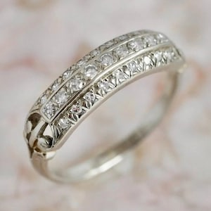 Vintage Engagement Band, Stacking Band, 1Ct Diamond Band, Art Deco Wedding Band, Edwardian Antique Band In 935 Argentium Silver Vintage Band