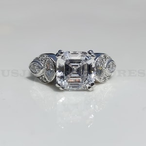 Edwardian Old Mine 2.20 Carat Art Deco Vintage Engagement Ring / Asscher Diamond Wedding Ring In 935 Argentium Silver / Art Deco Ring