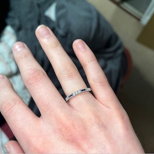 Vintage Retro Circa 1880s Diamond & Sapphire Wedding Band, Vintage Band Half Eternity Band, Anniversary Alternating Antique Band Bridal Ring