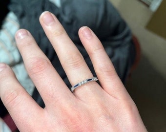 Vintage Retro Circa 1880s Diamond & Sapphire Wedding Band, Vintage Band Half Eternity Band, Anniversary Alternating Antique Band Bridal Ring