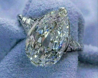 1880's Vintage 5.50 ct. Pear Cut Diamond Engagement Ring In 935 Argentium Silver, Estate Ring, Art Deco Jewelry, Antique Engagement Rings