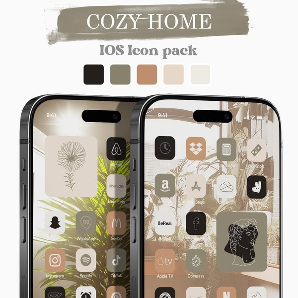 COZY color shades - iOS Icons Pack | iPhone iOS 17 App Aesthetic | Minimalist black | 3000 icons in 5 colors | Bonus widgets and wallpapers
