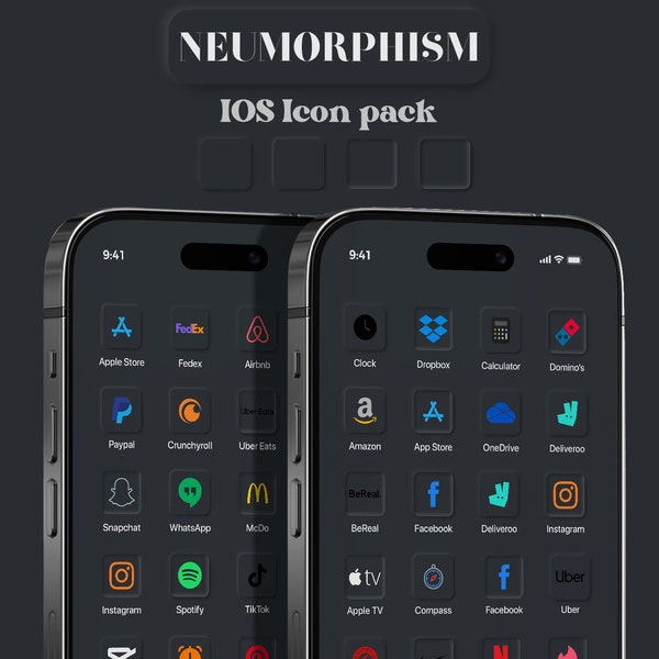 BLACK NEUMORPHISM - iOS Icons Pack | iPhone iOS 17 App Aesthetic | Minimalist | 2400 icons in 4 colors | Bonus widgets and wallpaper | black