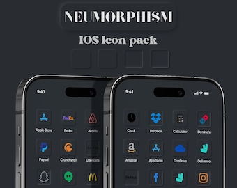 NEUMORPHISME NOIR - Pack d'icônes iOS | Esthétique de l’application iPhone iOS 17 | Minimaliste | 2400 icônes en 4 couleurs | Widgets et fonds d'écran bonus | noir