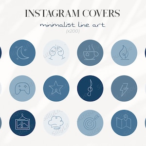 Minimal blue Instagram Highlight Covers, boho line art IG Story Icons, aesthetic Blue Color Highlights, Lifestyle Highlight Icon Cover