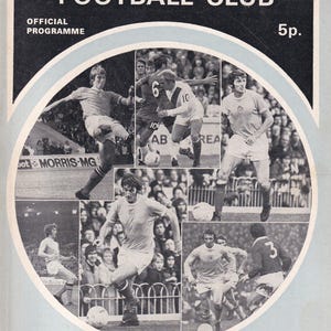 May include: Vintage Manchester City Football Club official program cover. The cover features a collage of black and white action shots of players in light blue and white uniforms. Text includes "MANCHESTER CITY FOOTBALL CLUB" and "CITY v COVENTRY CITY".