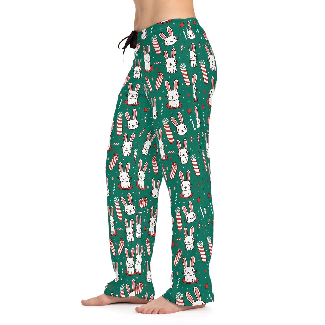Women's Christmas Pajama Pants, Bunnies and Candies Etsy