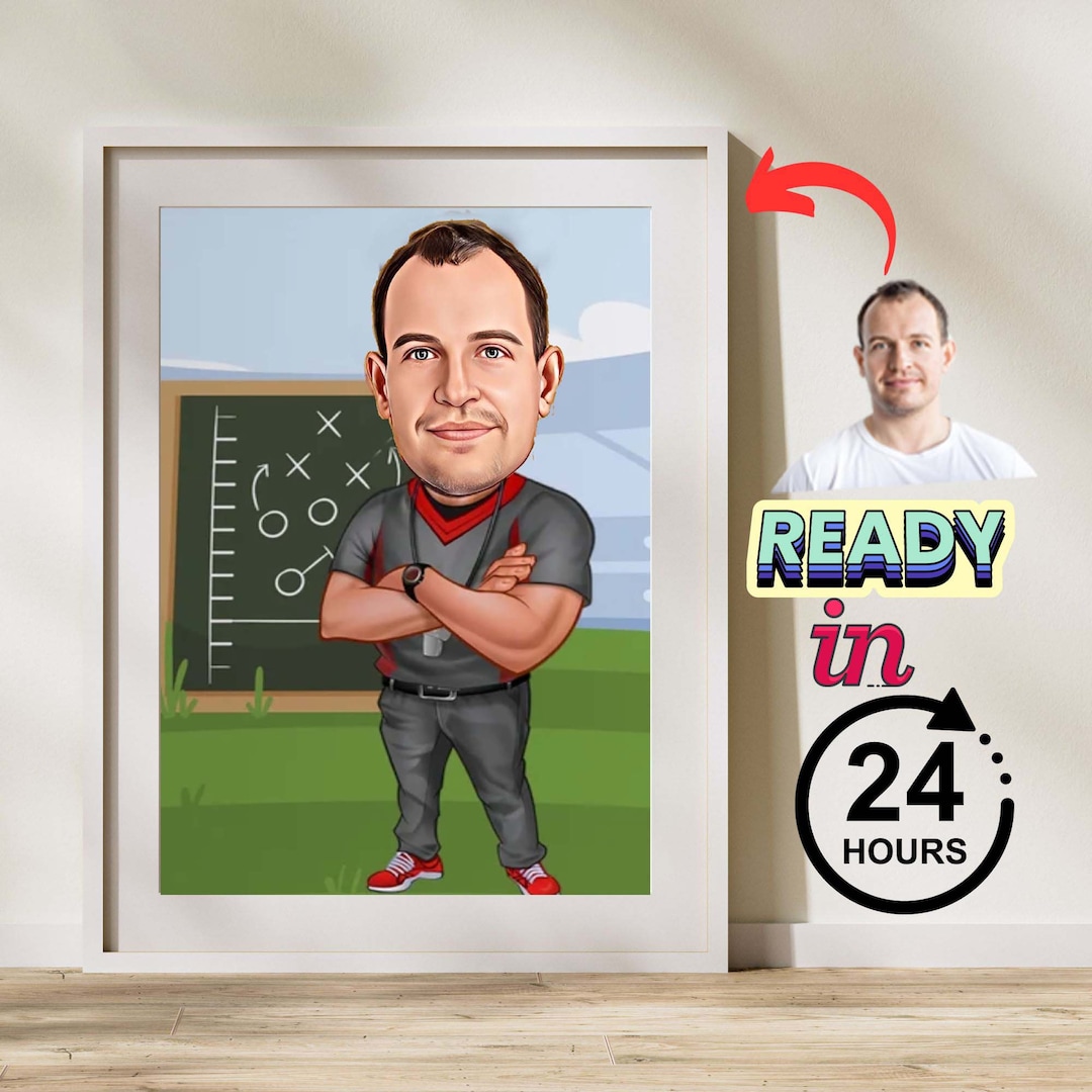 Inning By Inning A Portrait Of A Coach Custom Coach Cartoon Portrait Coach Portrait Gift for Coach - Etsy UK