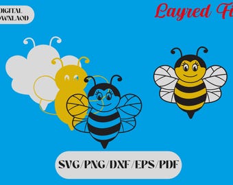 Layered Bee SVG: 3D Cricut Vector Cut-bestand (digitale download)