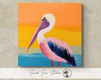 Beachy Pelican Art Print, Coastal Bird Wall Decor