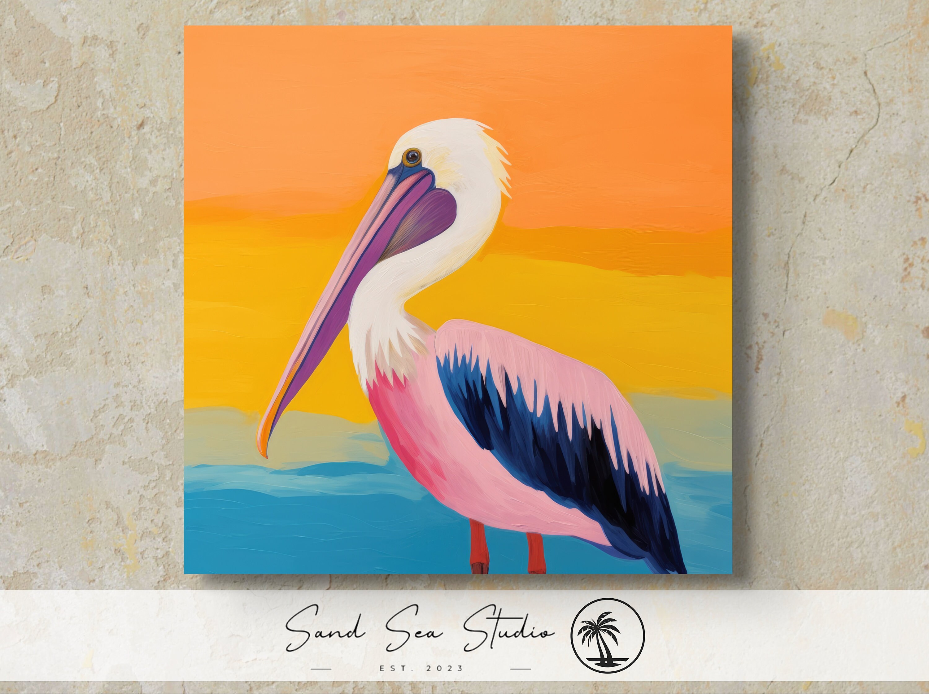 Beachy Pelican, Nautical Beach Wall Art, Modern Coastal Print, Colorful ...