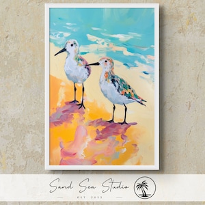 Fluffy Sandpipers Painting, Coastal Wall Art, Modern Coastal, Beach, Nautical, Birds, Beach House, Modern Museum Quality Art Print or Canvas