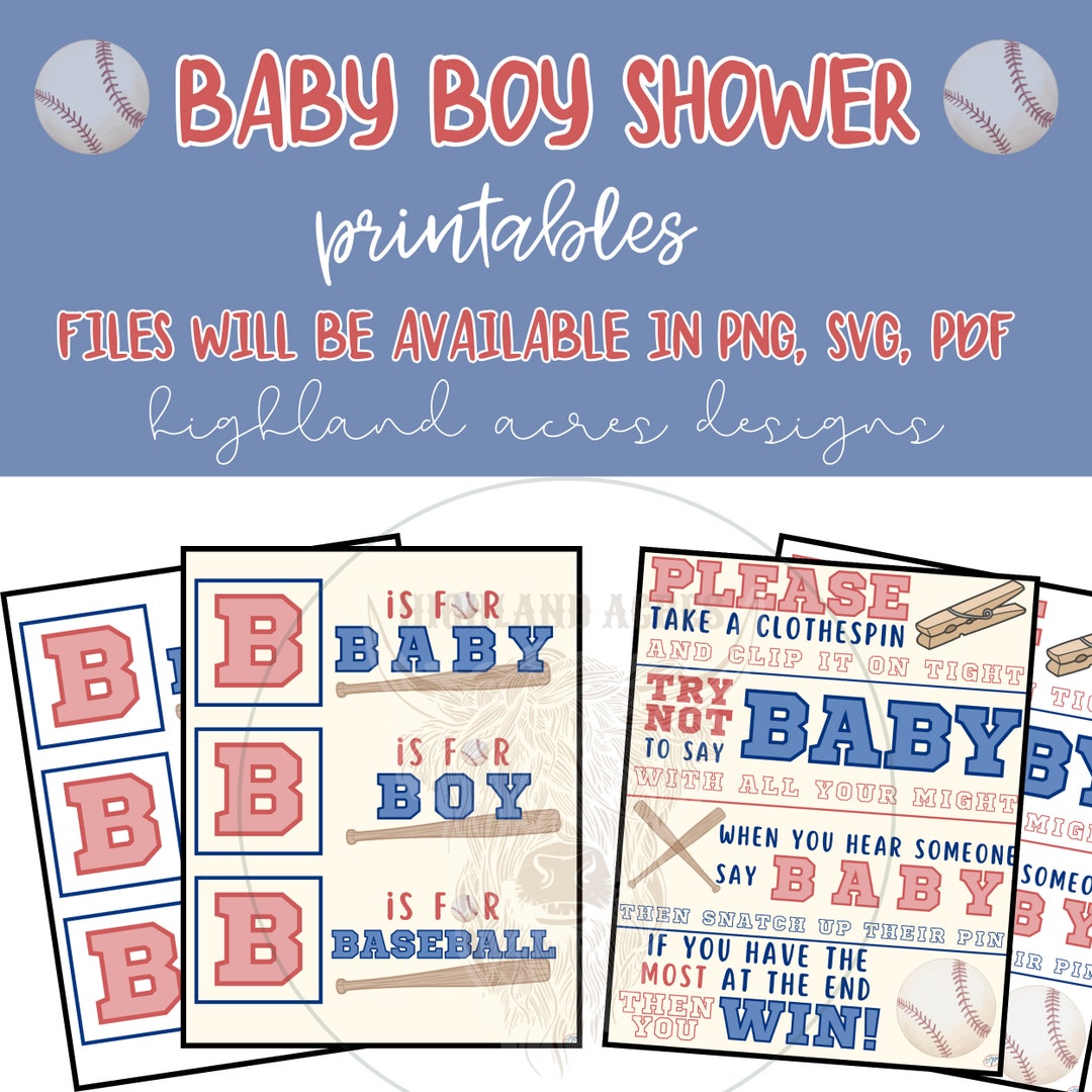 Baby Boy Shower Printables, SVG, PNG and PDF Files for Baseball Themed ...