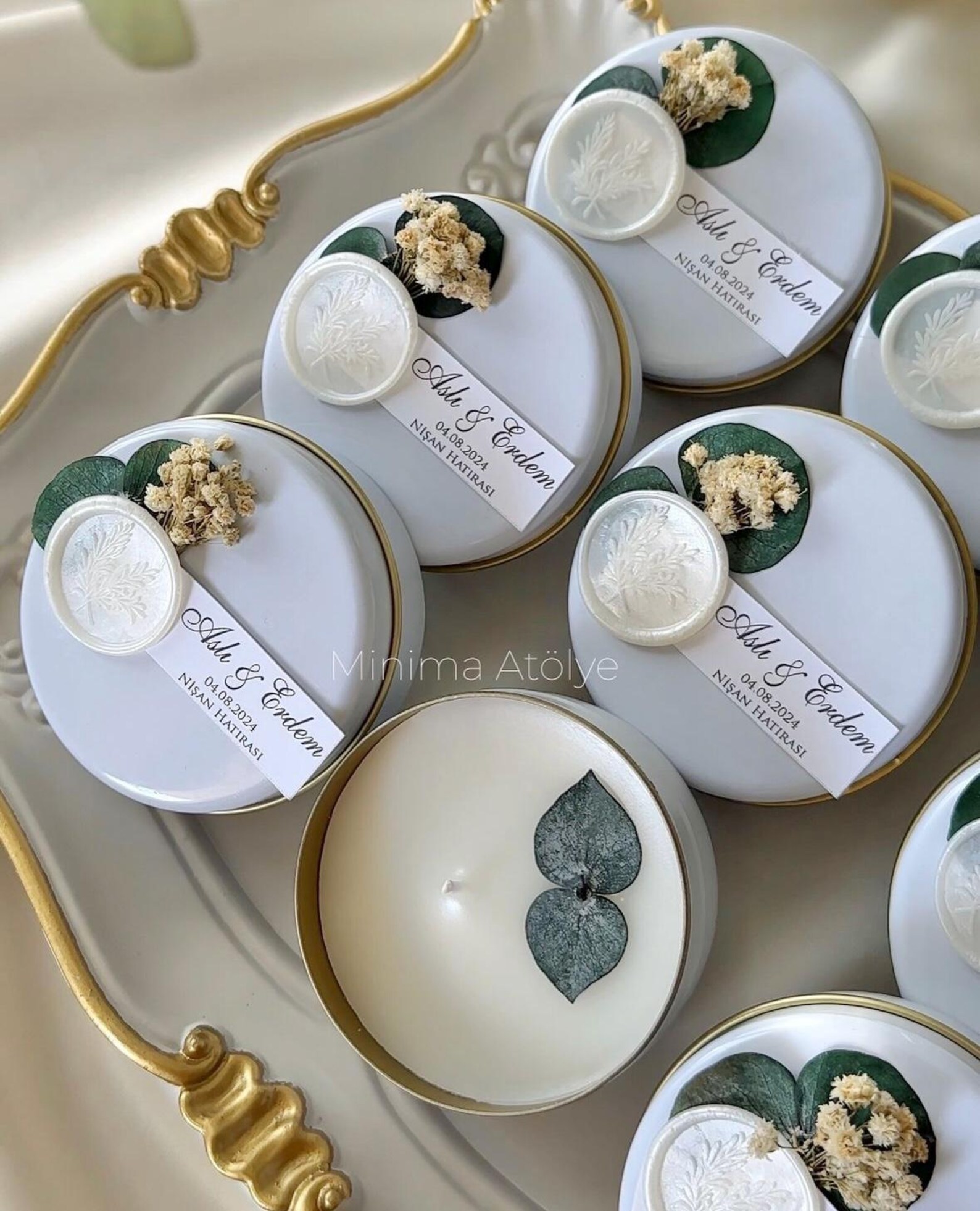 Personalized Tin Candle Favors in Bulk, Scented Soy Wax With Dried ...