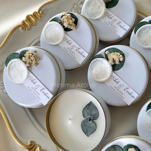 Personalized Tin Candle Favors in Bulk, Scented Soy Wax with Dried Flowers for Wedding, Baby Shower, Bridal Shower, Engagement & Party Gifts