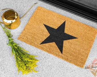 Black Star Coir Doormat Fun Gift Fun Present Handmade In The UK