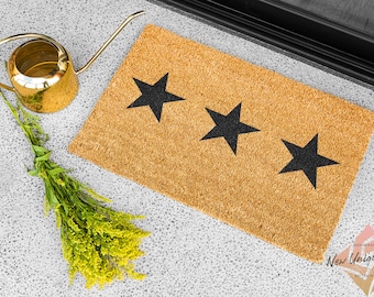 3 Black Stars Coir Doormat Fun Gift Fun Present Handmade In The UK