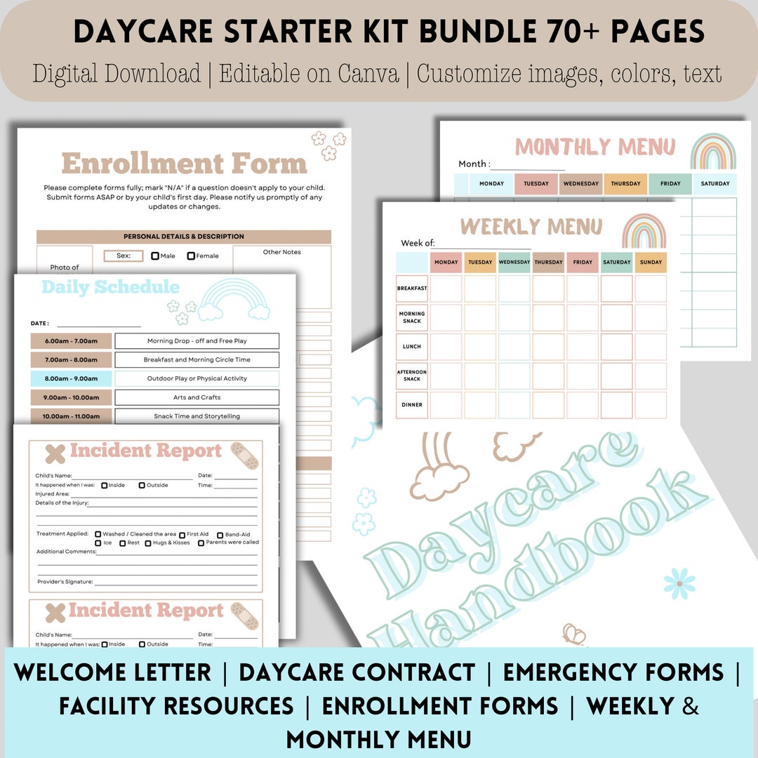 Daycare Printable Forms, Daycare Starter Kit, Home Daycare Paperwork ...
