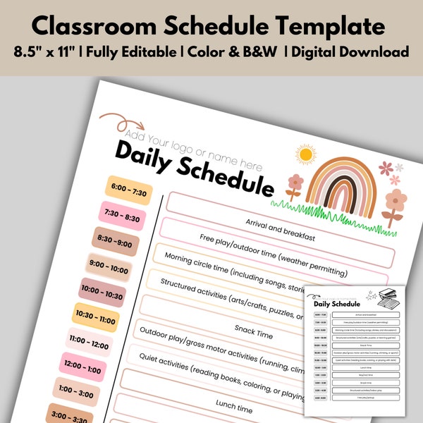 Daily Daycare Schedule, Daycare Forms, Class Schedule Printable, Childcare Forms, Editable Template, Daily Routine, Classroom Schedule