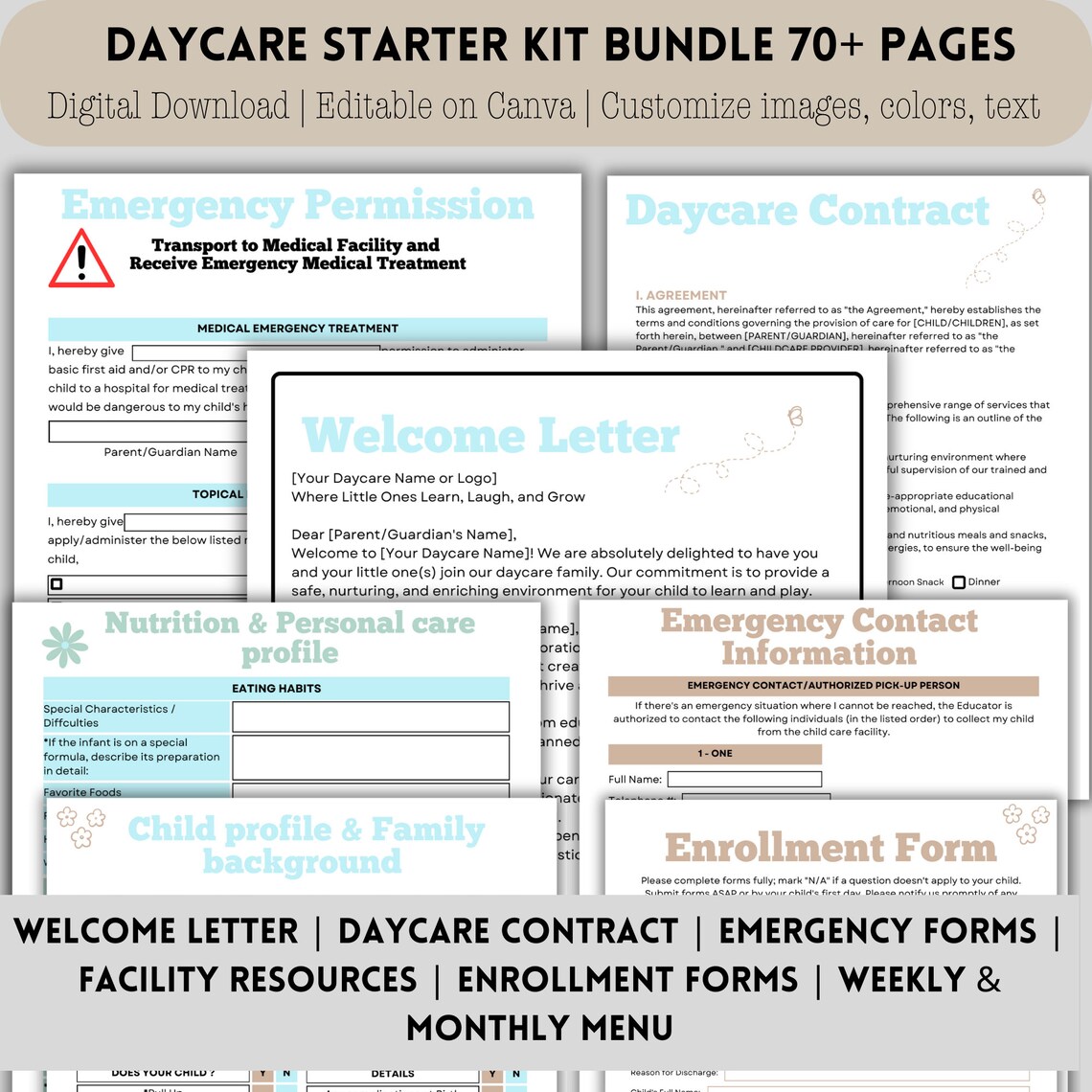 Daycare Printable Forms, Daycare Starter Kit, Home Daycare Paperwork ...