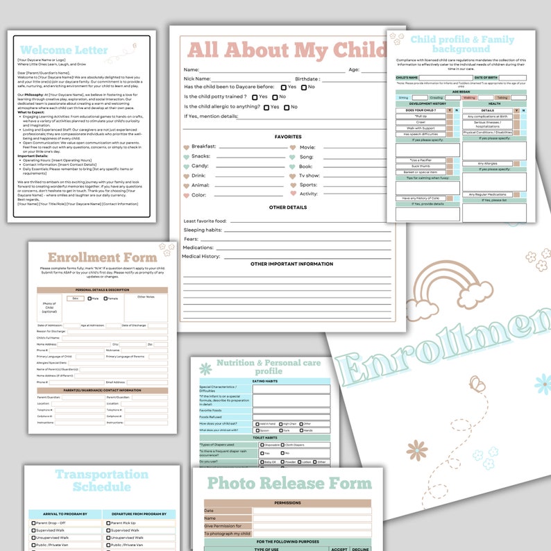 Daycare Printable Forms, Daycare Starter Kit, Home Daycare Paperwork ...