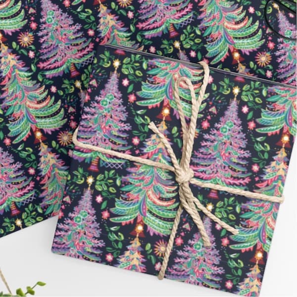 Preppy Purple Christmas Tree Wrapping Paper | Xmas Gift Wrap | Christmas Presents Gifts