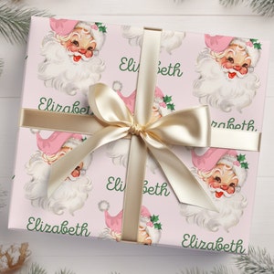 Pink Santa Personalized Christmas Wrapping Paper | Personalized Gifts | Custom Wrapping Paper | Vintage Looking Santa Wrapping Paper