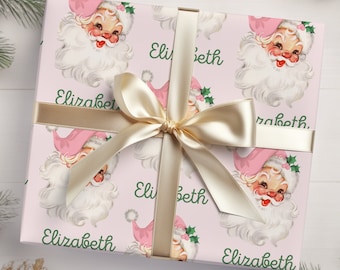 Pink Santa Personalized Christmas Wrapping Paper | Personalized Gifts | Custom Wrapping Paper | Vintage Looking Santa Wrapping Paper