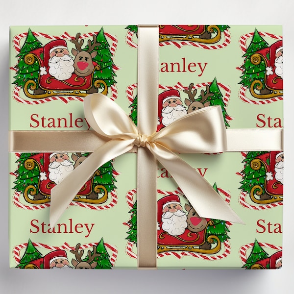 Santa and Rudolph Personalized Wrapping Paper | Personalized Gifts | Custom Wrapping Paper | Name Gift Wrap | Xmas Gift Wrap