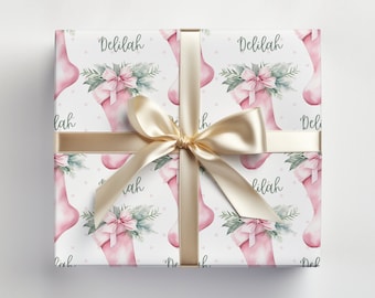 Lovely Pink Christmas Stocking Personalized Wrapping Paper | Christmas Gift Wrap | Xmas Presents | Custom Name Gift Wrap | Gifts for Her