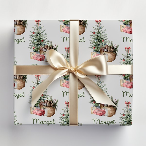 Rustic Christmas Tree Personalized Wrapping Paper | Personalized Gifts | Name Wrapping Paper