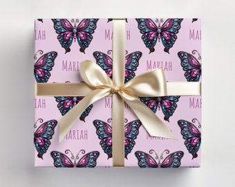 Papier cadeau personnalisé Papillons éblouissants | Cadeau d'anniversaire | Premier anniversaire | Baby Shower | Anniversaire ado | Présent | Cadeaux personnalisés