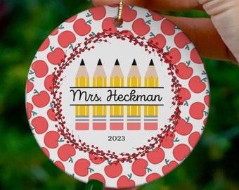 Teacher Christmas Ornament | 2023 Ornament | Personalized Gift | Name Ornament | Ceramic | Teacher Gift | Teacher Xmas | Ornament Exchange